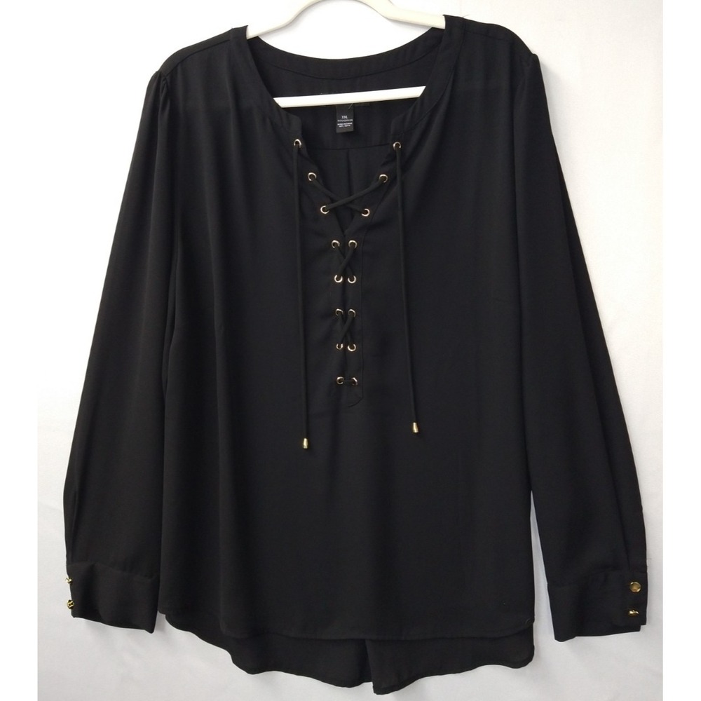 NWOT INC Black Crisscross LaceUp Tunic Top Pirate Goth Whimsygoth Peasant XXL 2X